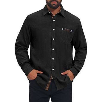 Men's Contrast Dress Shirt Plaid Collar Casual Button Down Shirts