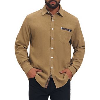 Men's Contrast Dress Shirt Plaid Collar Casual Button Down Shirts