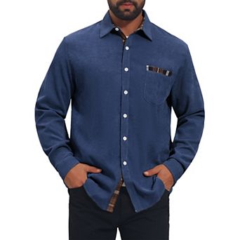 Men's Contrast Dress Shirt Plaid Collar Casual Button Down Shirts