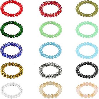 15 pc Beaded Stretchy Rings for Women