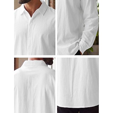 Men's Long Sleeve Button Down Solid Linen Dress Shirt