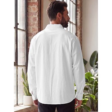 Men's Long Sleeve Button Down Solid Linen Dress Shirt