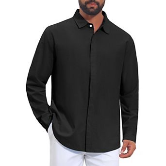 Men's Long Sleeve Button Down Solid Linen Dress Shirt