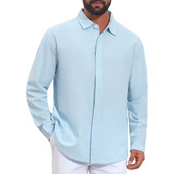Men's Long Sleeve Button Down Solid Linen Dress Shirt