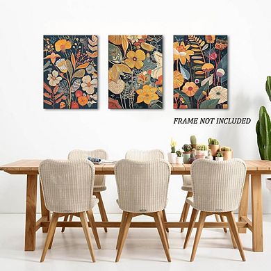 Floral Wall Art Set of 3, Mid Century Modern Boho Botanical Canvas Prints