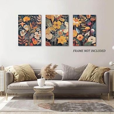 Floral Wall Art Set of 3, Mid Century Modern Boho Botanical Canvas Prints