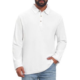 Men's Linen Polo Shirt Long Sleeve Casual Lightweight Breathable Button Down Golf Shirts
