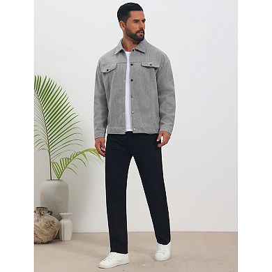 Men's Casual Lapel Button Long Sleeves Trucker Jacket
