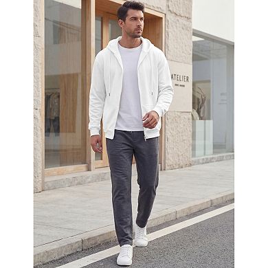 Men's Casual Lightweight Solid Color Zip Up Drawstring Hooded Jacket