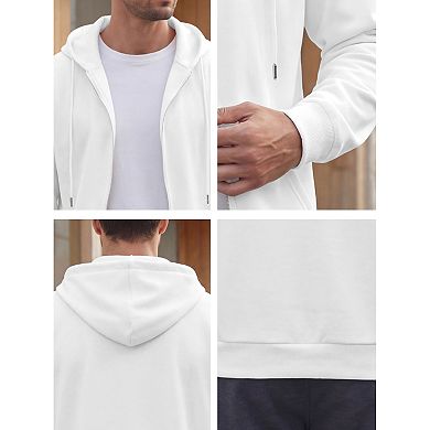 Men's Casual Lightweight Solid Color Zip Up Drawstring Hooded Jacket