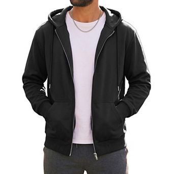 Men's Casual Lightweight Solid Color Zip Up Drawstring Hooded Jacket