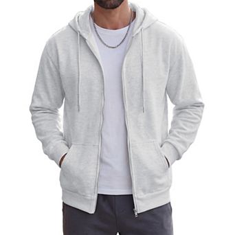 Men's Casual Lightweight Solid Color Zip Up Drawstring Hooded Jacket