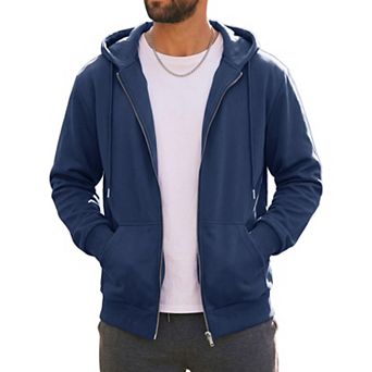 Men's Casual Lightweight Solid Color Zip Up Drawstring Hooded Jacket