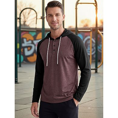 Men's Raglan Hoodie Long Sleeve Casual Athletic Pullover Hooded Sweatshirt with Drawstring