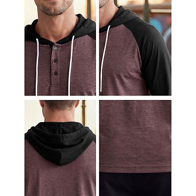 Men's Raglan Hoodie Long Sleeve Casual Athletic Pullover Hooded Sweatshirt with Drawstring
