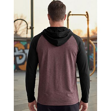 Men's Raglan Hoodie Long Sleeve Casual Athletic Pullover Hooded Sweatshirt with Drawstring