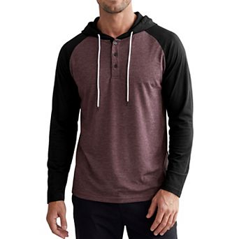 Men's Raglan Hoodie Long Sleeve Casual Athletic Pullover Hooded Sweatshirt with Drawstring