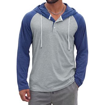 Men's Raglan Hoodie Long Sleeve Casual Athletic Pullover Hooded Sweatshirt with Drawstring