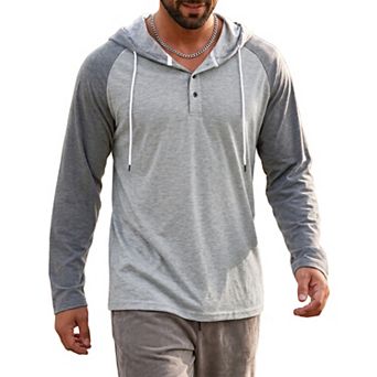 Men's Raglan Hoodie Long Sleeve Casual Athletic Pullover Hooded Sweatshirt with Drawstring