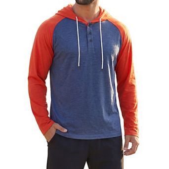 Men's Raglan Hoodie Long Sleeve Casual Athletic Pullover Hooded Sweatshirt with Drawstring
