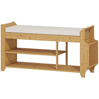 HOMCOM Shoe Bench with Cushioned Seat 100cm, Natural Cream