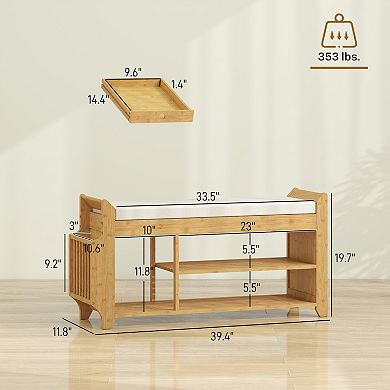 HOMCOM Shoe Bench with Cushioned Seat 100cm, Natural Cream