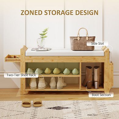 HOMCOM Shoe Bench with Cushioned Seat 100cm, Natural Cream