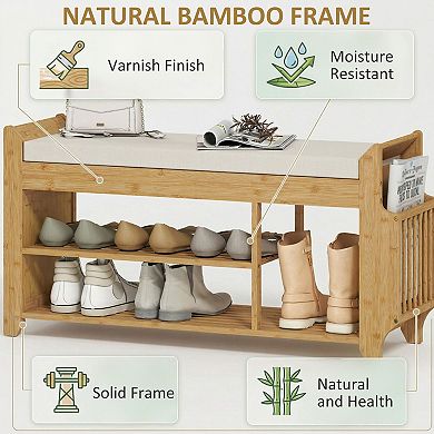 HOMCOM Shoe Bench with Cushioned Seat 100cm, Natural Cream