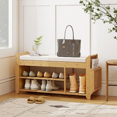 HOMCOM Shoe Bench with Cushioned Seat 100cm, Natural Cream