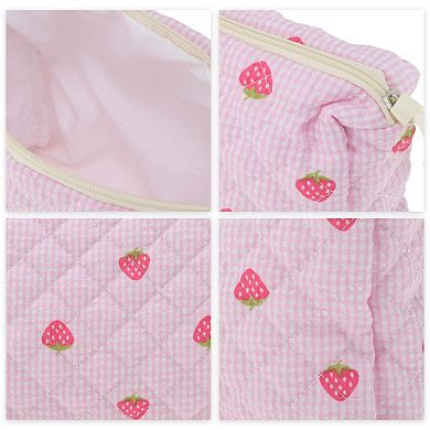 9.06"x2.36"x6.3" Quilted Stripe Strawberry Square Bag for Travel 1Pc