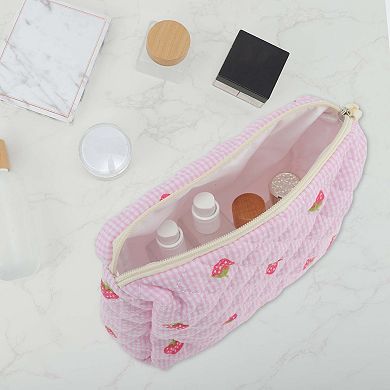 9.06"x2.36"x6.3" Quilted Stripe Strawberry Square Bag for Travel 1Pc