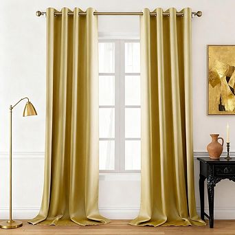 Faux Silk Blackout Curtains 2 Panels, Thermal Insulated, Room Darkening Drapes