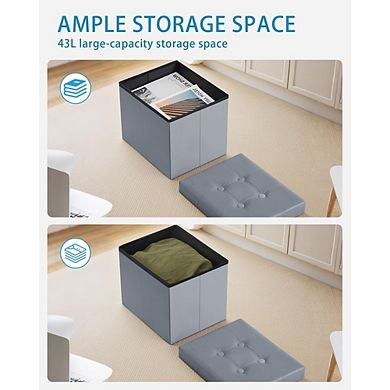 Foldable Velvet Storage Ottoman, Padded Footstool, Side Pocket, Multi-Use