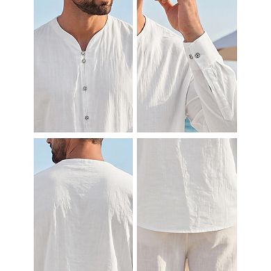 Men's Cotton Linen Shirt Long Sleeve Button Down Breathable Casual Shirts