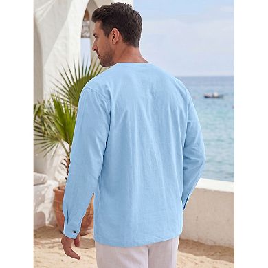 Men's Cotton Linen Shirt Long Sleeve Button Down Breathable Casual Shirts