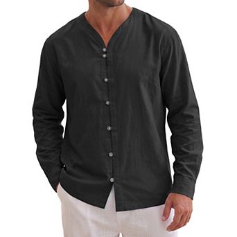 Men's Cotton Linen Shirt Long Sleeve Button Down Breathable Casual Shirts