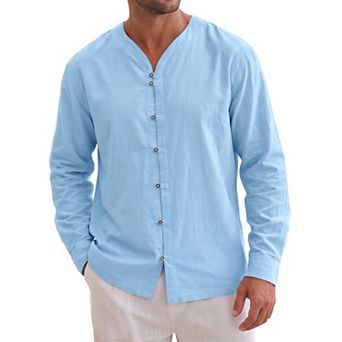 Men's Cotton Linen Shirt Long Sleeve Button Down Breathable Casual Shirts