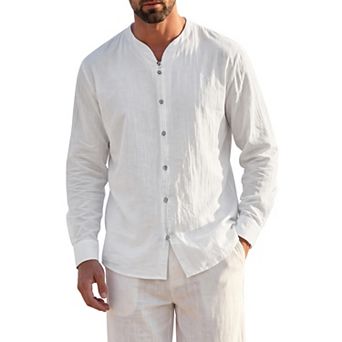 Men's Cotton Linen Shirt Long Sleeve Button Down Breathable Casual Shirts