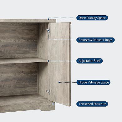 Fluted Buffet Sideboard Cabinet, Accent Modern Credenza with Doors & Shelves, Original Oak