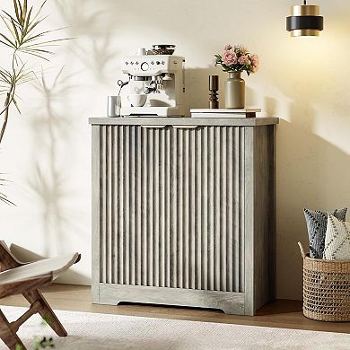 Fluted Buffet Sideboard Cabinet, Accent Modern Credenza with Doors & Shelves, Original Oak