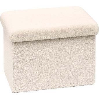 Foldable Sherpa Storage Ottoman, Faux Teddy Footstool, Portable