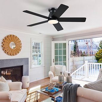 46'' Ceiling Fan with Light, Quiet DC Motor, Remote, 6-Speed Flush Mount,Reversible Blades