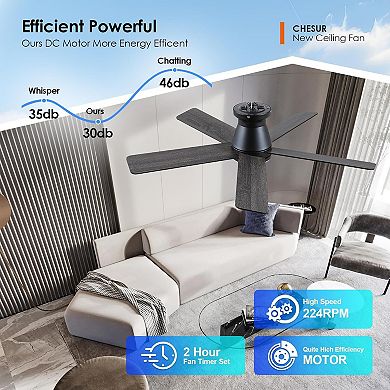 46'' Ceiling Fan with Light, Quiet DC Motor, Remote, 6-Speed Flush Mount,Reversible Blades