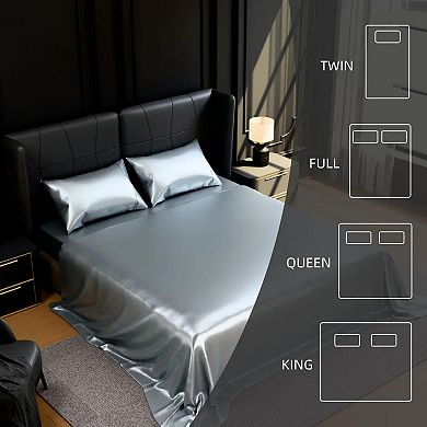 YIORTWO 4 Piece Satin Sheet Set Silky Cooling Bedding Deep Pocket Smooth Fit