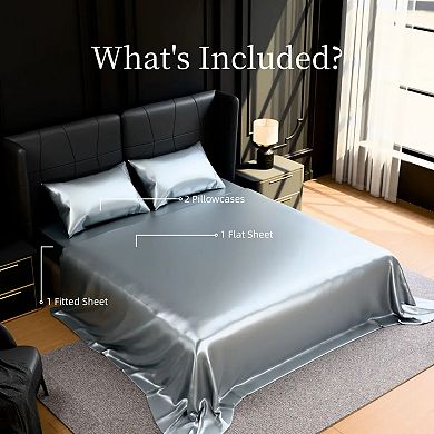 YIORTWO 4 Piece Satin Sheet Set Silky Cooling Bedding Deep Pocket Smooth Fit