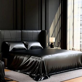 YIORTWO 4 pc Satin Sheet Set Silky Cooling Bedding Deep Pocket Smooth Fit