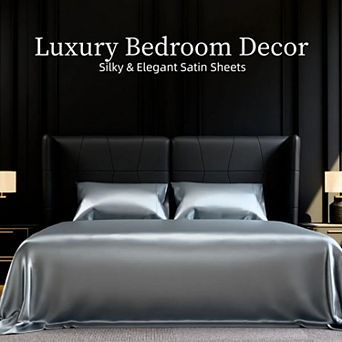 YIORTWO 4 pc Satin Sheet Set Silky Cooling Bedding Deep Pocket Smooth Fit