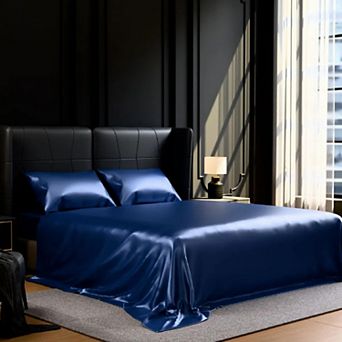 YIORTWO 4 pc Satin Sheet Set Silky Cooling Bedding Deep Pocket Smooth Fit