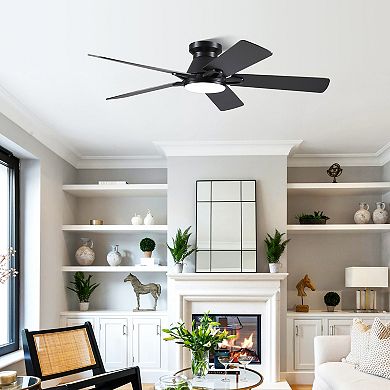 52" Modern Ceiling Fan with Light for Bedroom Living Room, Remote, 6-Speed, Flush Mount