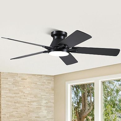 52" Modern Ceiling Fan with Light for Bedroom Living Room, Remote, 6-Speed, Flush Mount